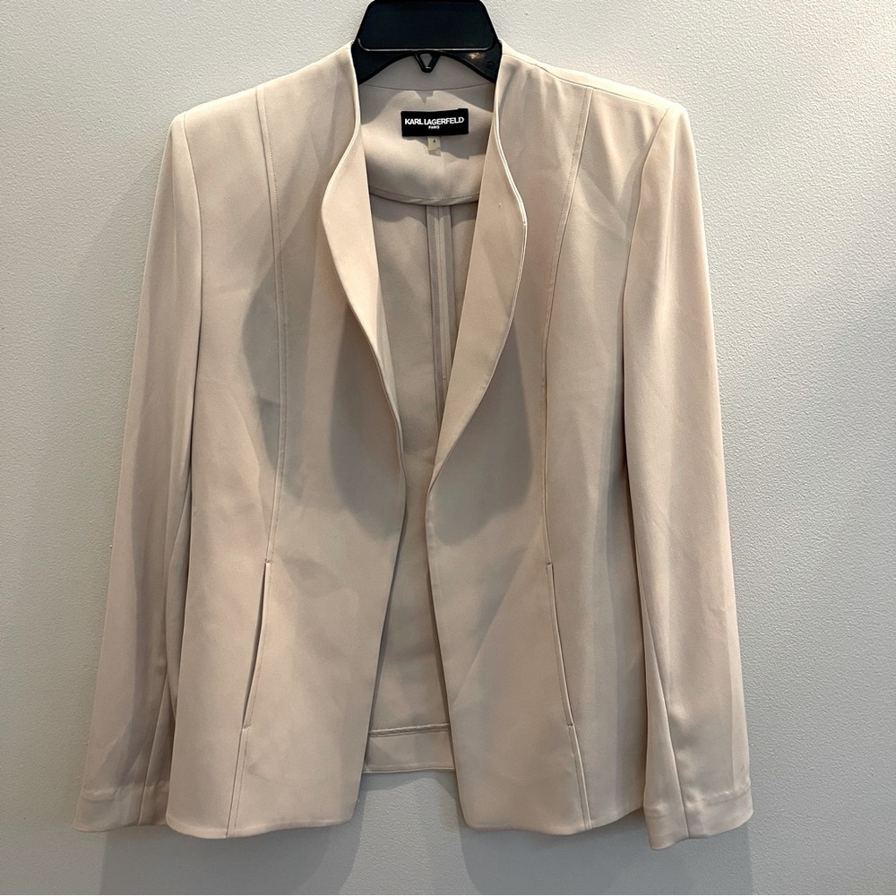 Karl Lagerfeld Paris Women's 4 Beige Cream Open Front Blazer